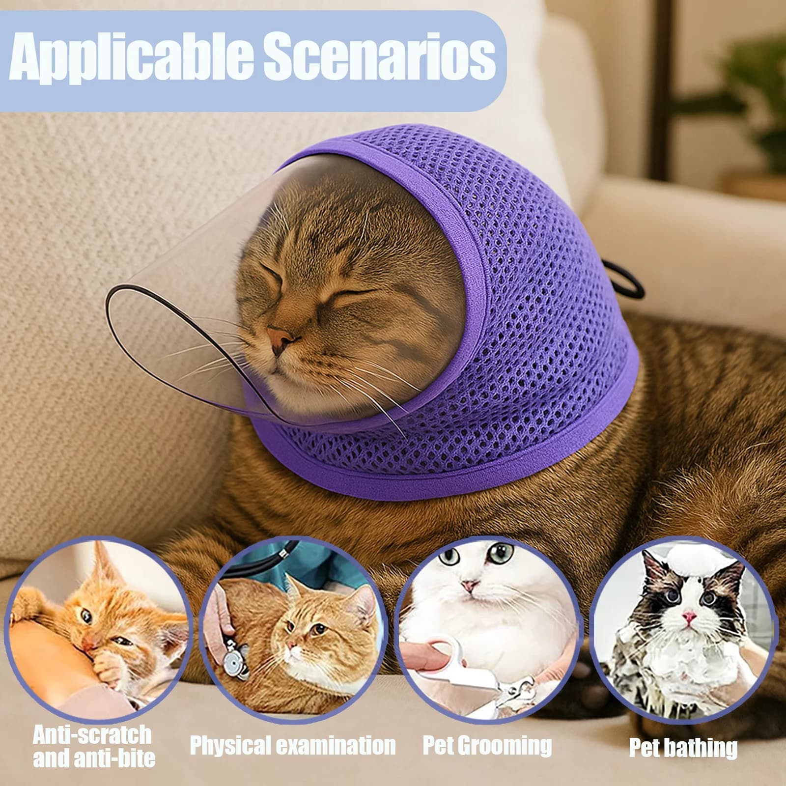 Nuovo non blocca la vista Maschera per gatti Antigraffio Anti-morso Copricapo pulito Tutore per il collo traspirante Forniture per animali domestici