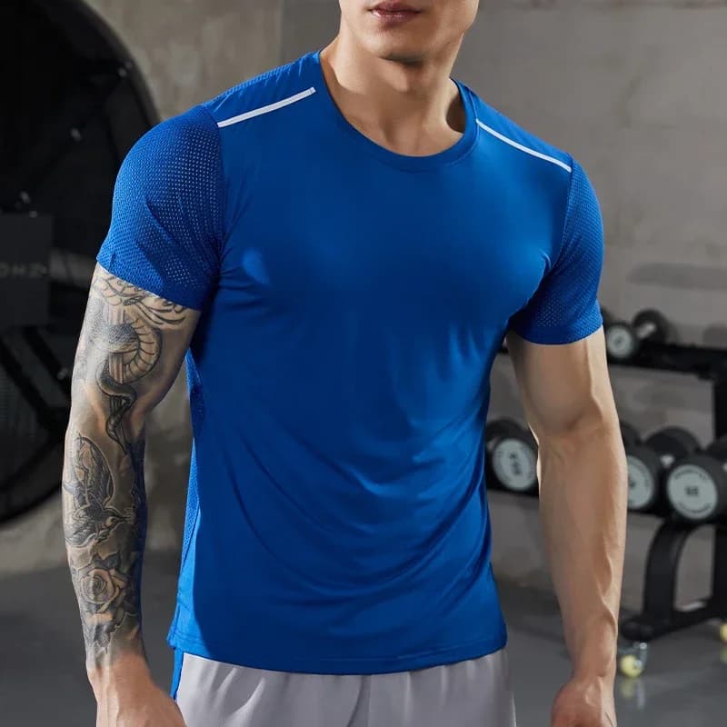 Men's Summer Fitness T-shirt Hiking Cycling Breathable Slim Fit Top basketball short sleeve Outdoor Running Quick Dry Tee