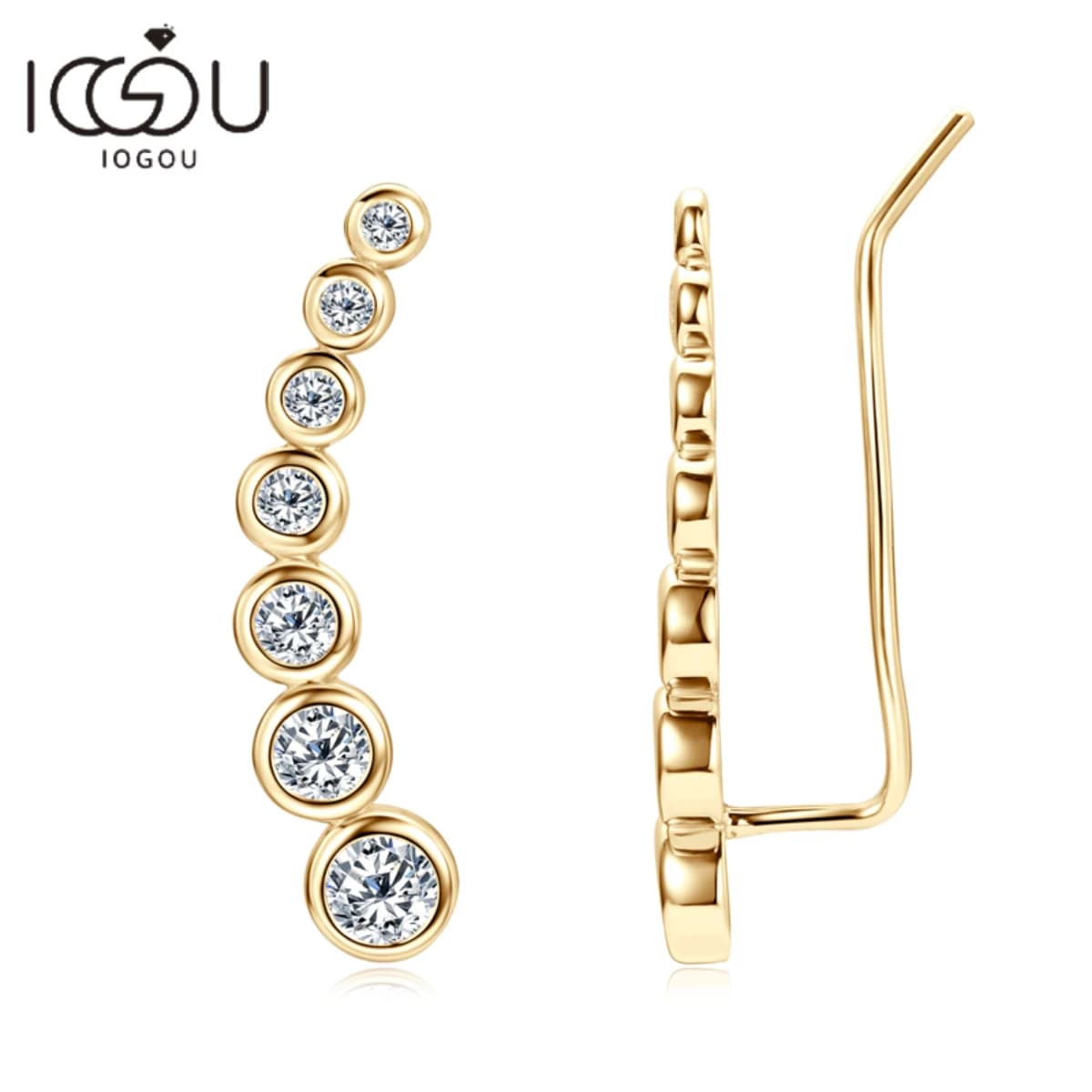 IOGOU Trendy 1.52CTTW Full Bezel Moissanite Stud Earrings Climber for Women Gift 925 Silver Original Jewelry 5-7 Stones Climbers