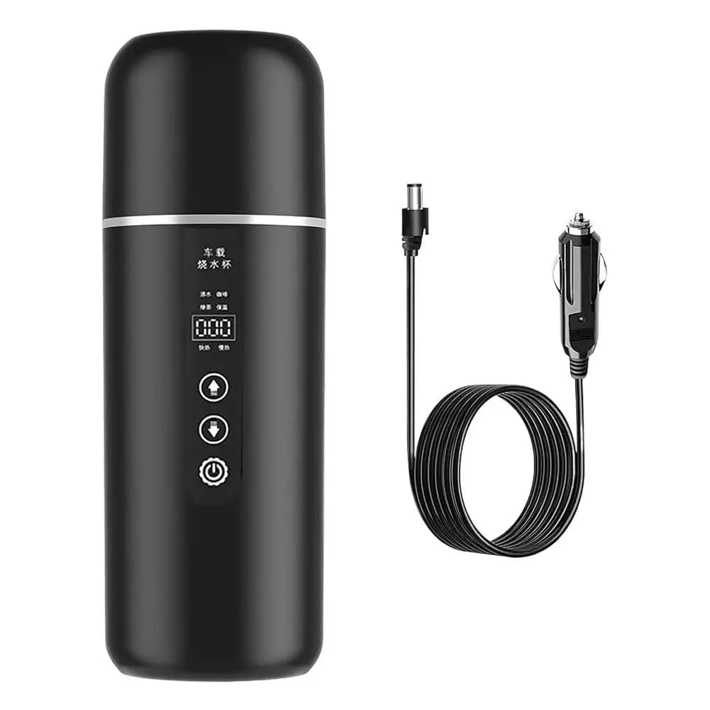 Tazza Riscaldante Portatile per Auto 12V 24V, 500ml, in Acciaio Inox, Tazza Termica Intelligente con Display OLED, Bollitore Elettrico da Viaggio