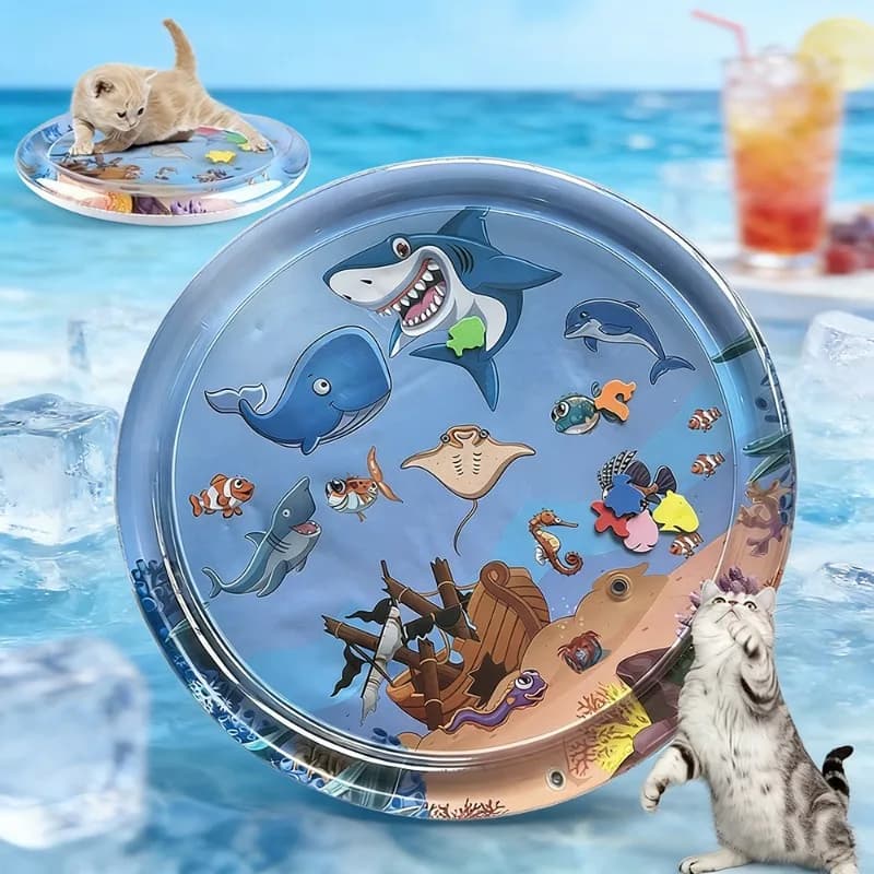Tappetino Sensoriale per Gatti con Acqua, Tappetino Assorbente per Neonati, Tappetino da Gioco per Gattonare con Anello Galleggiante, Giocattoli per Gatti Ispessiti