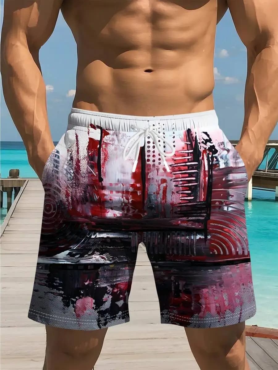 Mens Abstract Print Beach Shorts Summer Casual Sport Swim Trunks