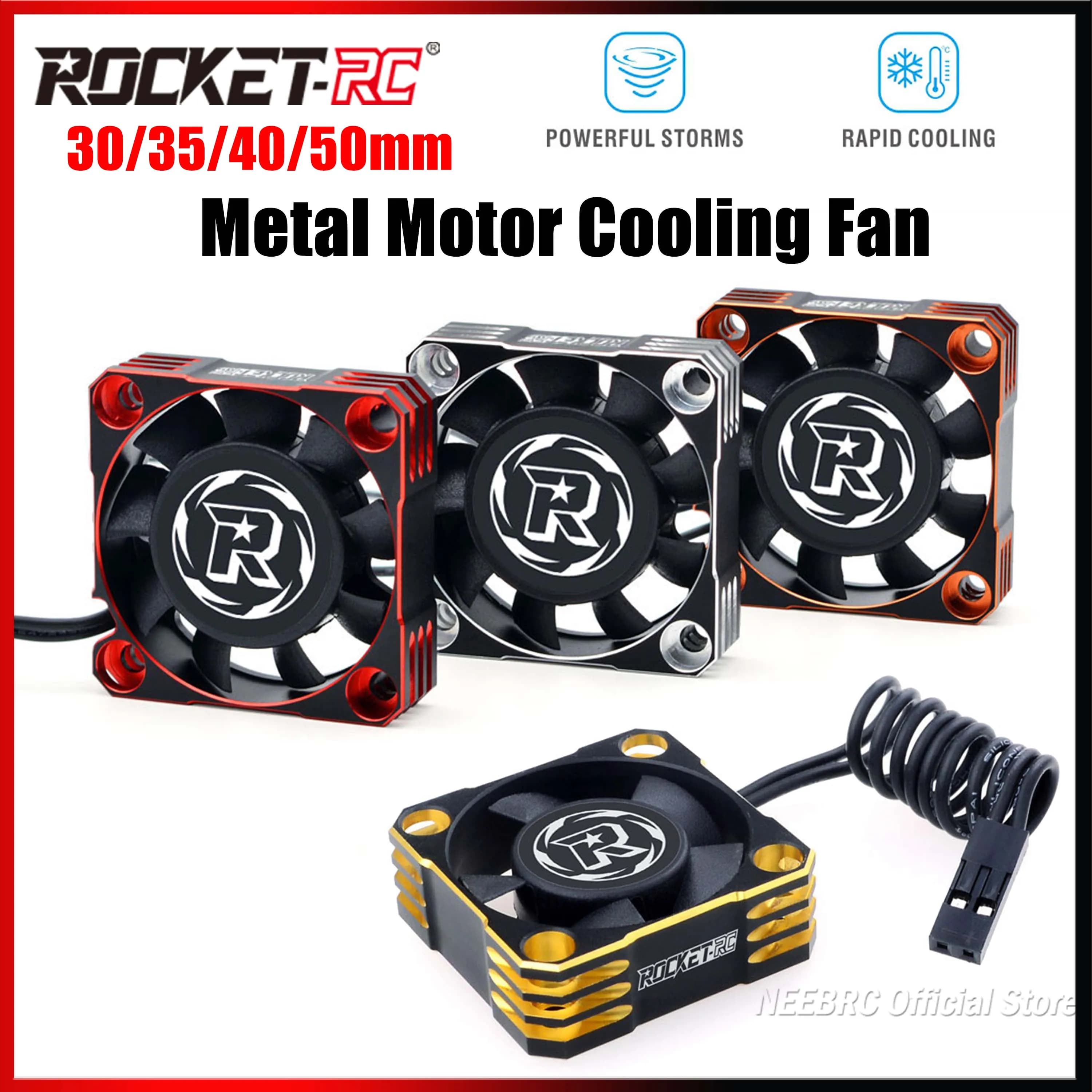 ROCKET-RC 30mm 35mm 40mm 50mm Ventola di raffreddamento del motore in metallo 28000/21000/16000/10000 giri/min per 1/10 1/8 1/12 RC Car 540/550/3650 Parte giocattolo