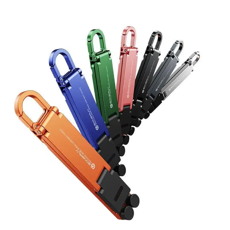Mini Folding Phone Holder Keyring Adjustable Viewing Stand Lightweight Desktop Mount for Travel Office Hands Free Use