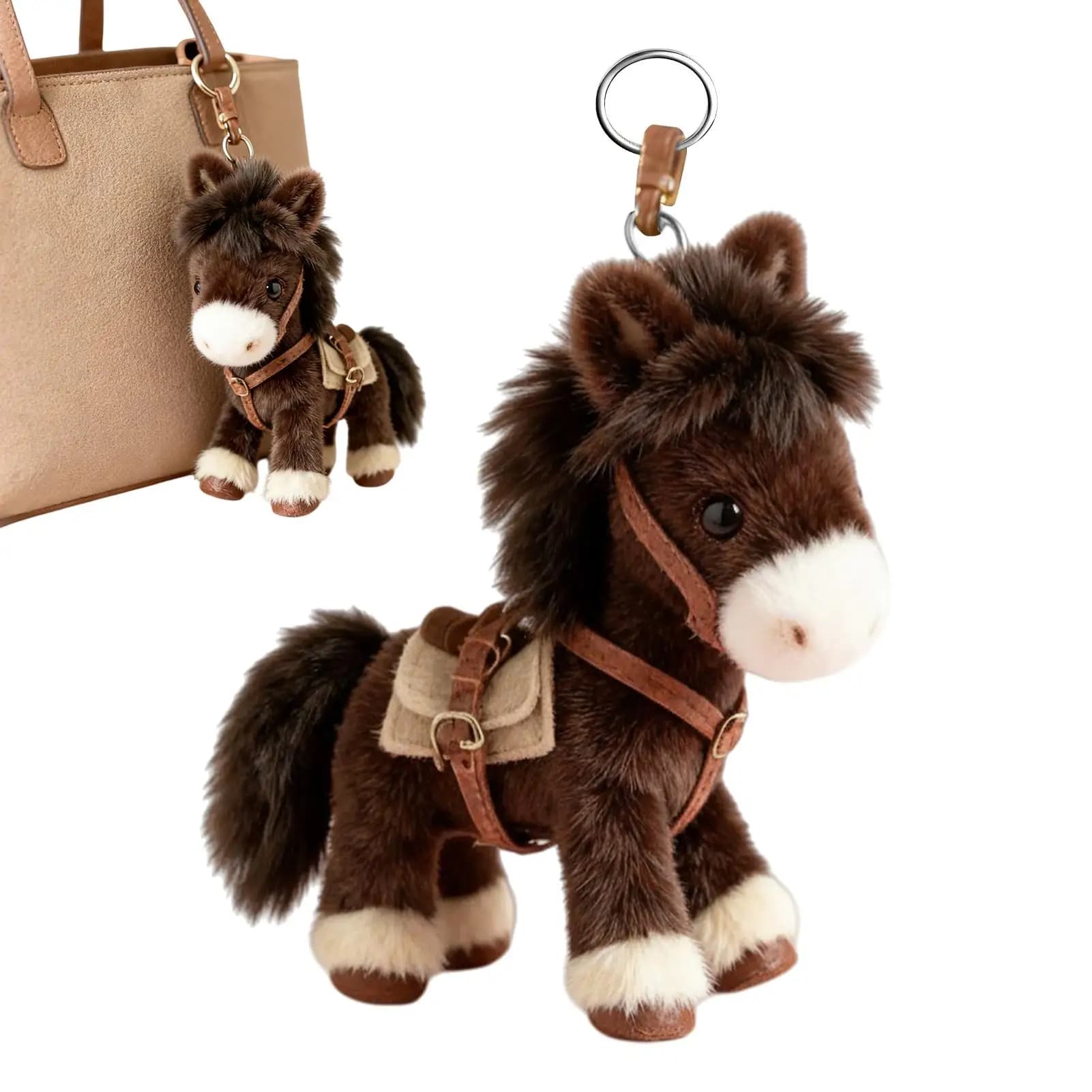 Cute 2026 Year Of The Horse Plush Keychain Chinese New Year Horse Mascot Soft Stuffed Doll Bag Charm Backpack Keychain Pendant