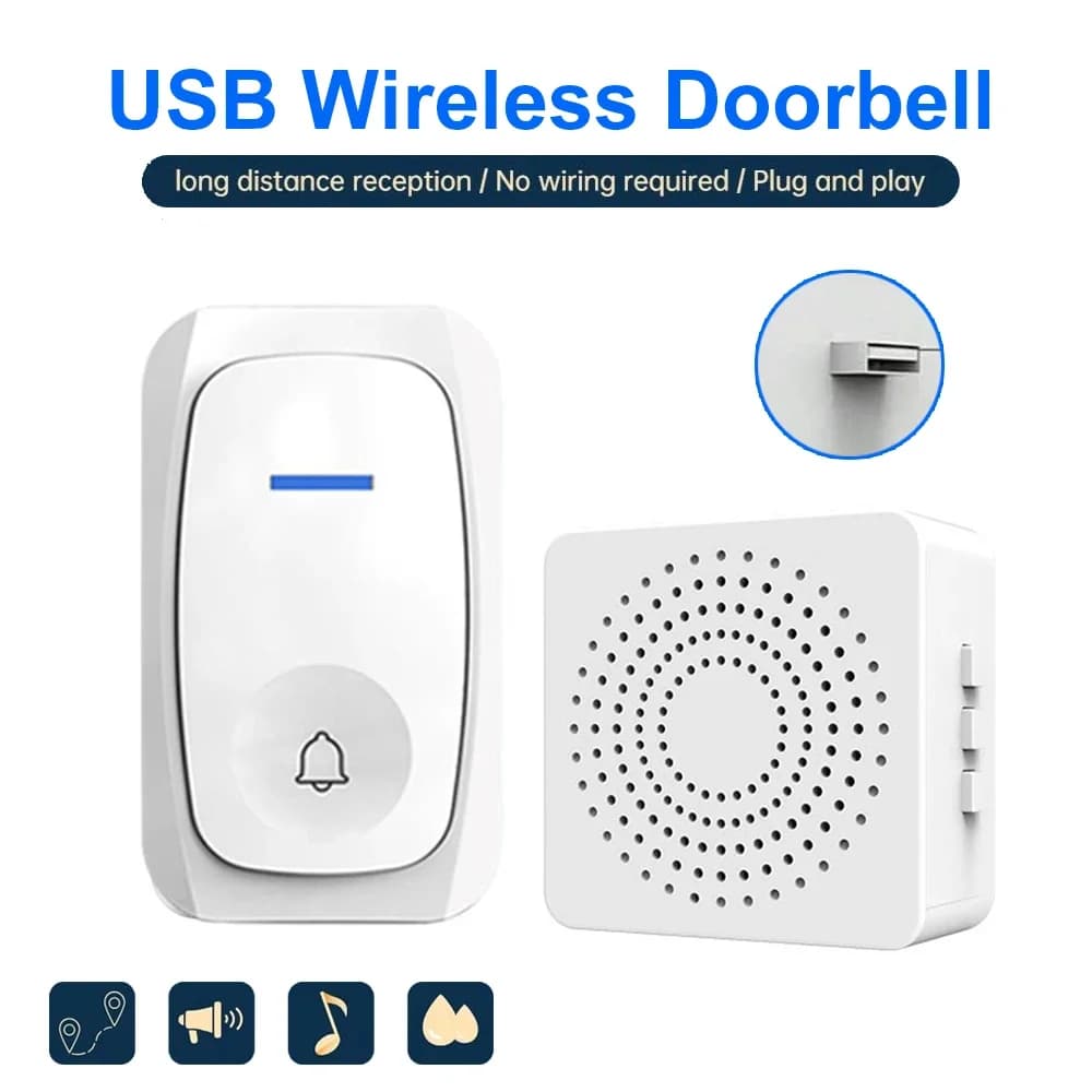 USB Wireless Doorbell Smart Welcome Door Bell Three-speed volume 38 Songs Melodies Doorbell For Home Bed Call Emergent Call