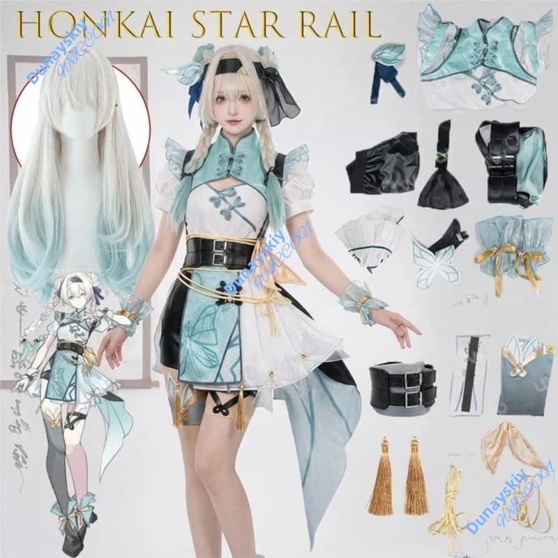 Costume Cosplay Firefly di Honkai Star Rail, Abito Ispirato allo Stile Cinese Hanfu con Gonna Sfumata e Dettagli Ricamati, per Donne, Anime