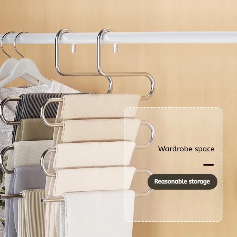 S Shaped 5 Layers Storage Rack Pant Hanger Non Slip Multifunctional Space Saving Clothes Organizer Wardrobe Household Storage