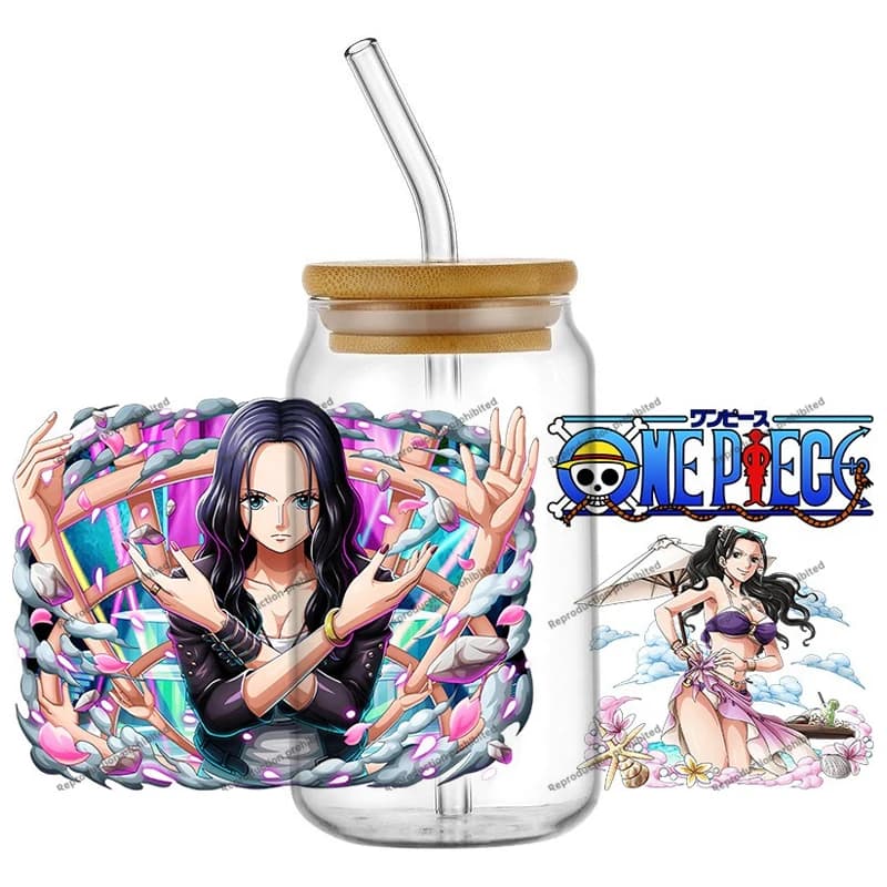 Adesivi 3D UV DTF da 16oz per Bicchieri e Tazze, Tema Anime Classico One Piece, Decorazioni Creative Fai-da-Te