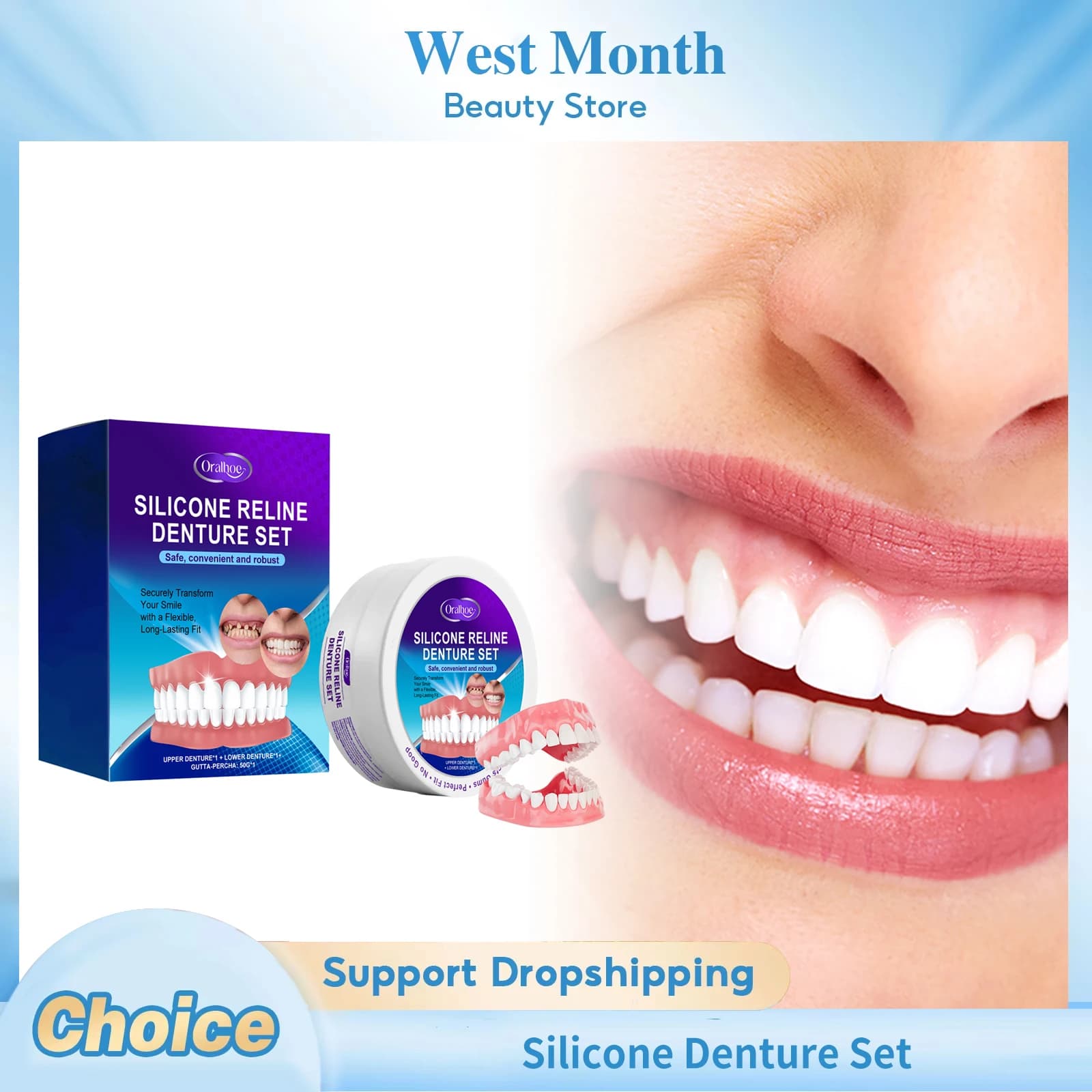 Oralhoe Set di protesi in silicone Retocco delle lacune dei denti Denti finti ortodontici Migliora il sorriso Confortevole sbiancamento Cura dell'igiene orale