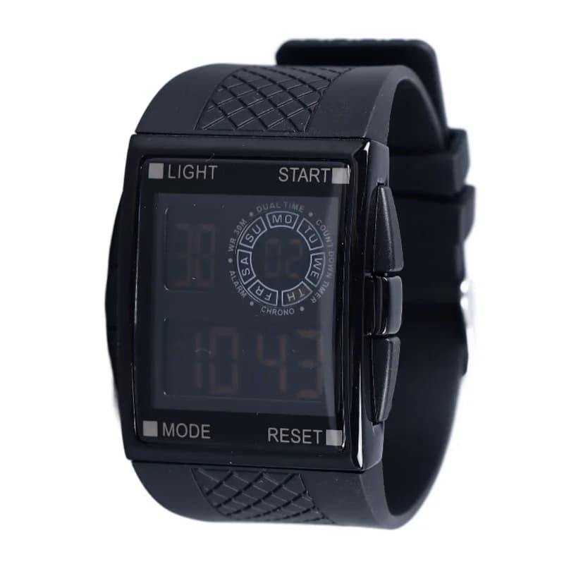 Orologio sportivo digitale, cronometro impermeabile, cinturino in pelle PU, LED luminoso, orologio multifunzionale per studenti, per donna e uomo, nero