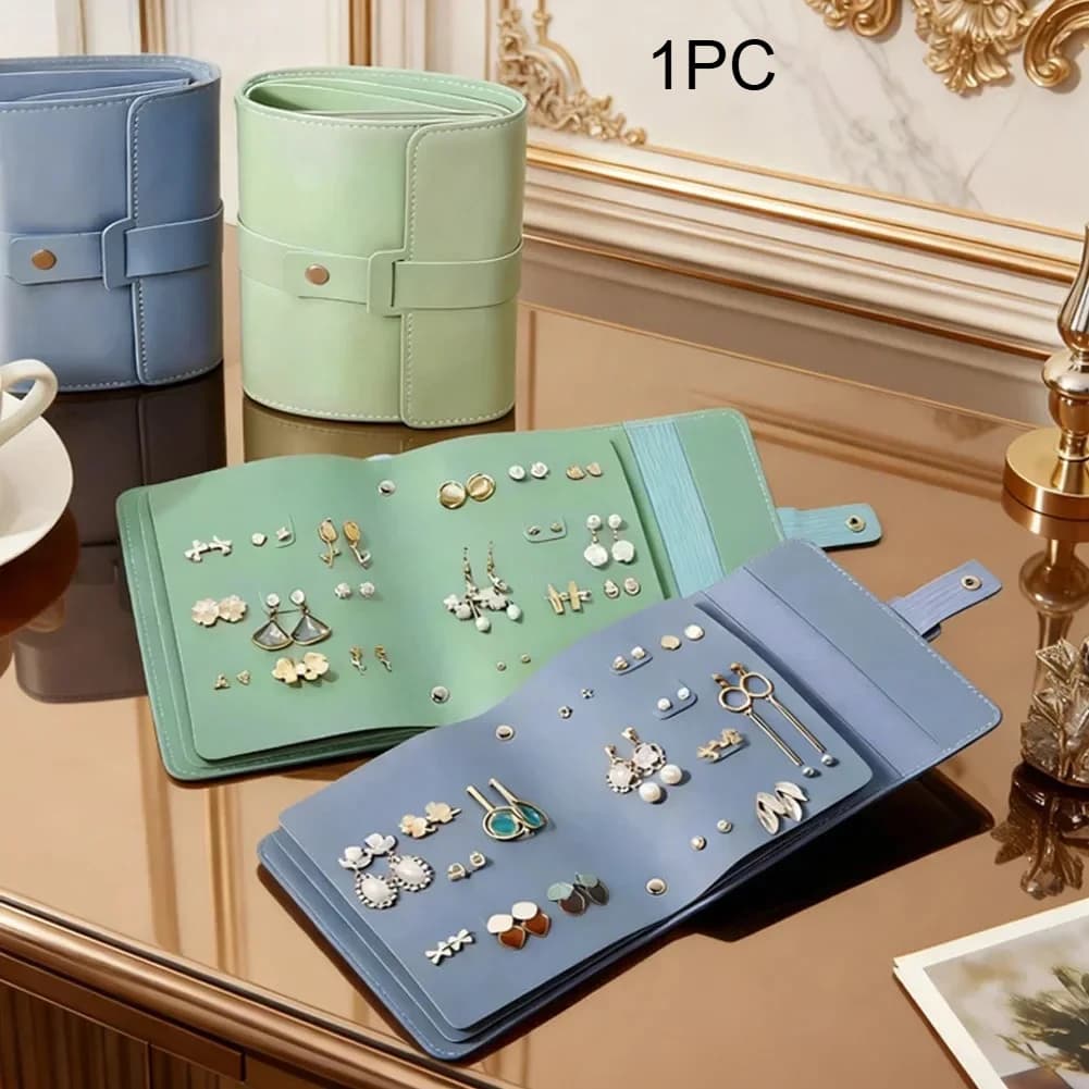 Large Capacity Tiered PU Leather Jewelry Organizer Multi-Functional Portable Travel Earring Storage Bag