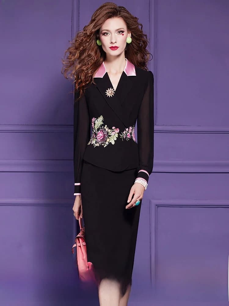 Elegante Abito Nero da Donna, Nuovo Stile Primaverile alla Moda, Gonna Avvolgente Professionale di Alta Gamma