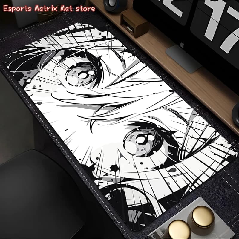 Tappetino per mouse Anime Eyes Sketch, bianco e nero, stile manga, antiscivolo, impermeabile, per computer, laptop, accessori per giocatori