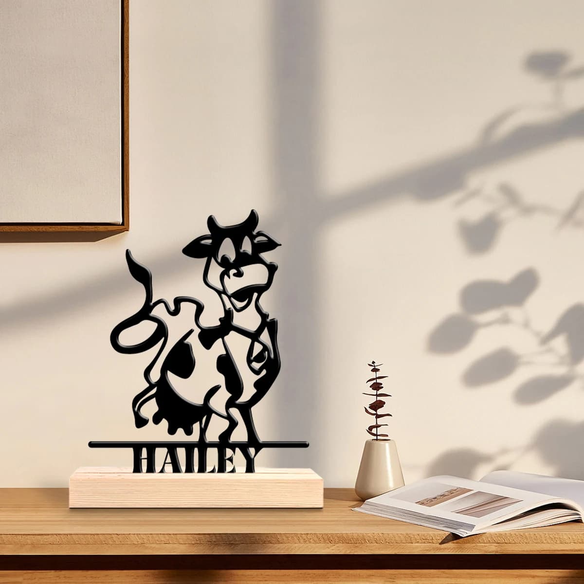 1pc Personalized Iron Desktop Ornament Custom Name Equipped with Wooden Base Home or Office Decorations