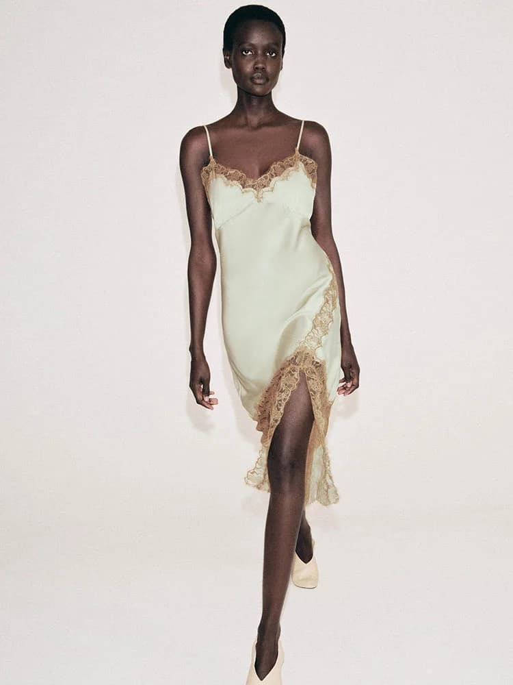 Elegante Abito Midi Estivo da Donna con Scollo a V e Pizzo, Senza Maniche, per Uso Quotidiano