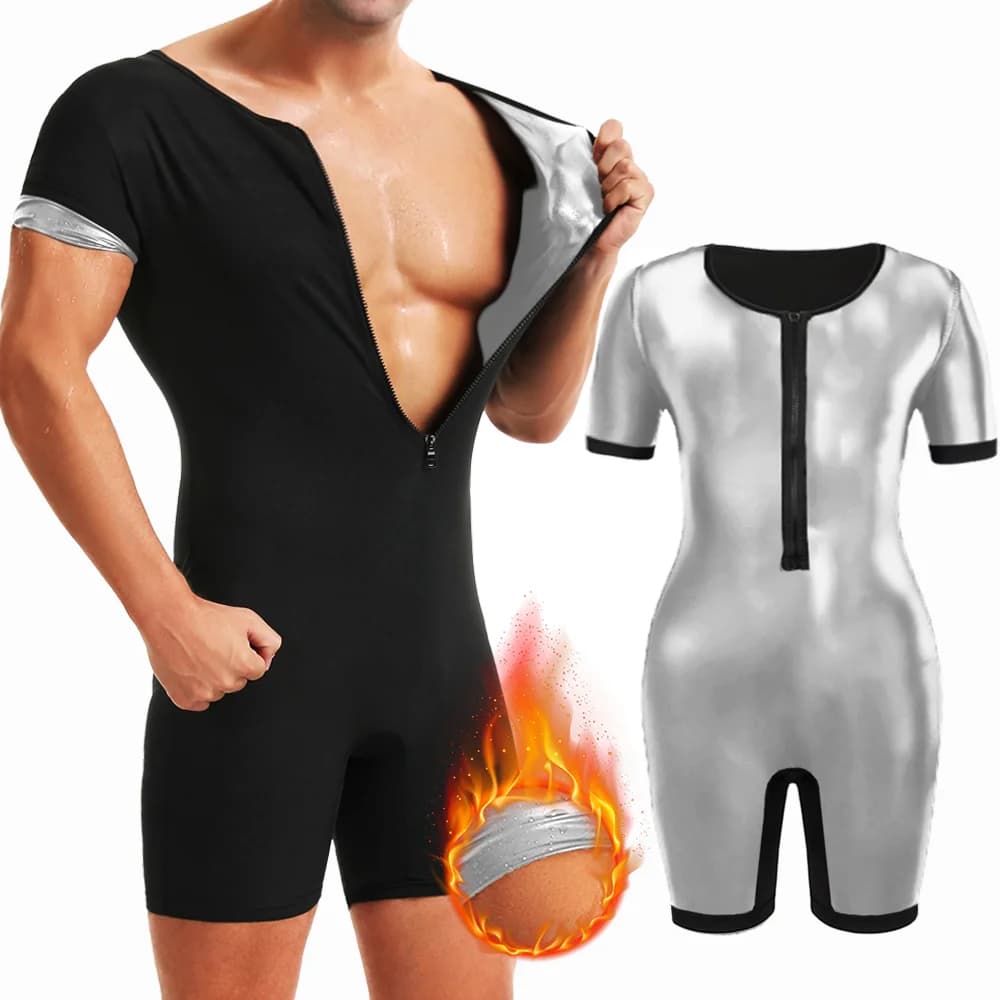 3 in 1 sauna suits for men who cut out heat Weight loss Body Shaper Training Short Sleeves Exercise Shorts Fitness suits