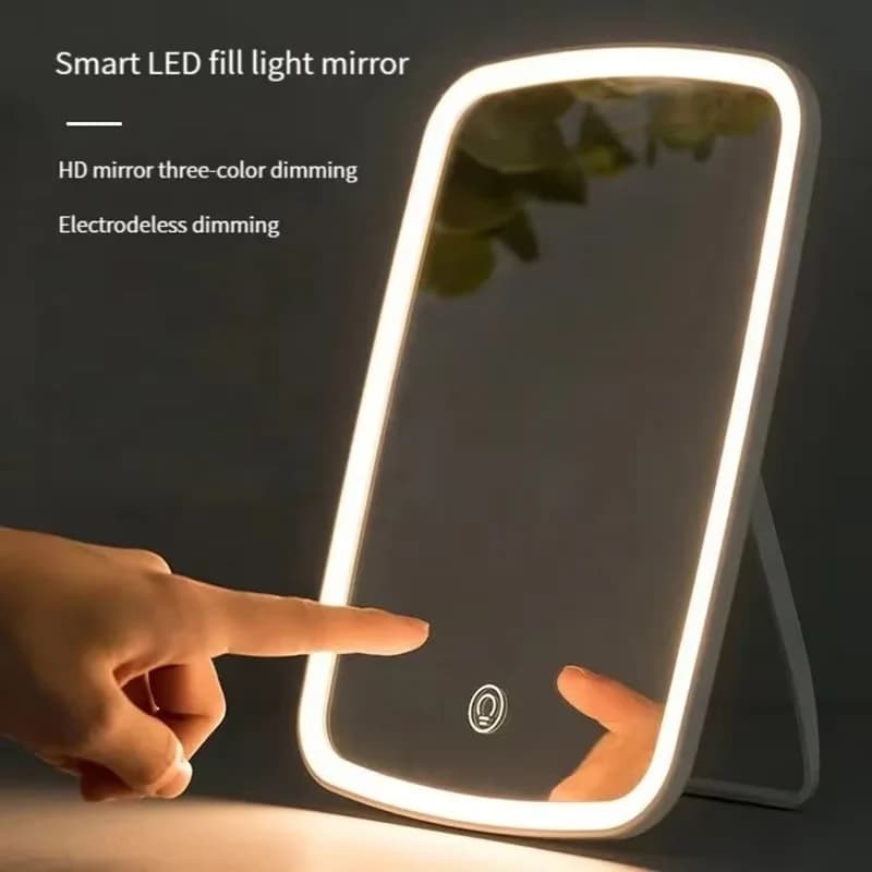 Specchio per trucco a LED con supporto da tavolo pieghevole compatto quadrato da viaggio cosmetico portatile illuminato specchio cosmetico touch screen da tavolo