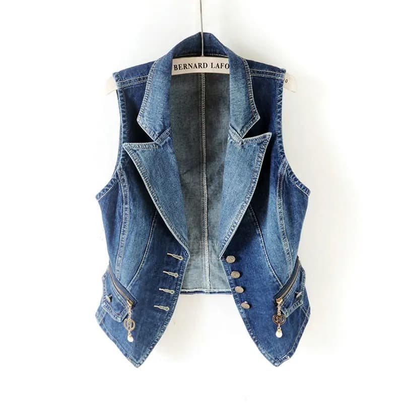 PTKPCC Casual Donna Top Donna Gilet di jeans Giacca Primavera Autunno Vestiti Senza maniche Jeans corti Gilet monopetto 5XL