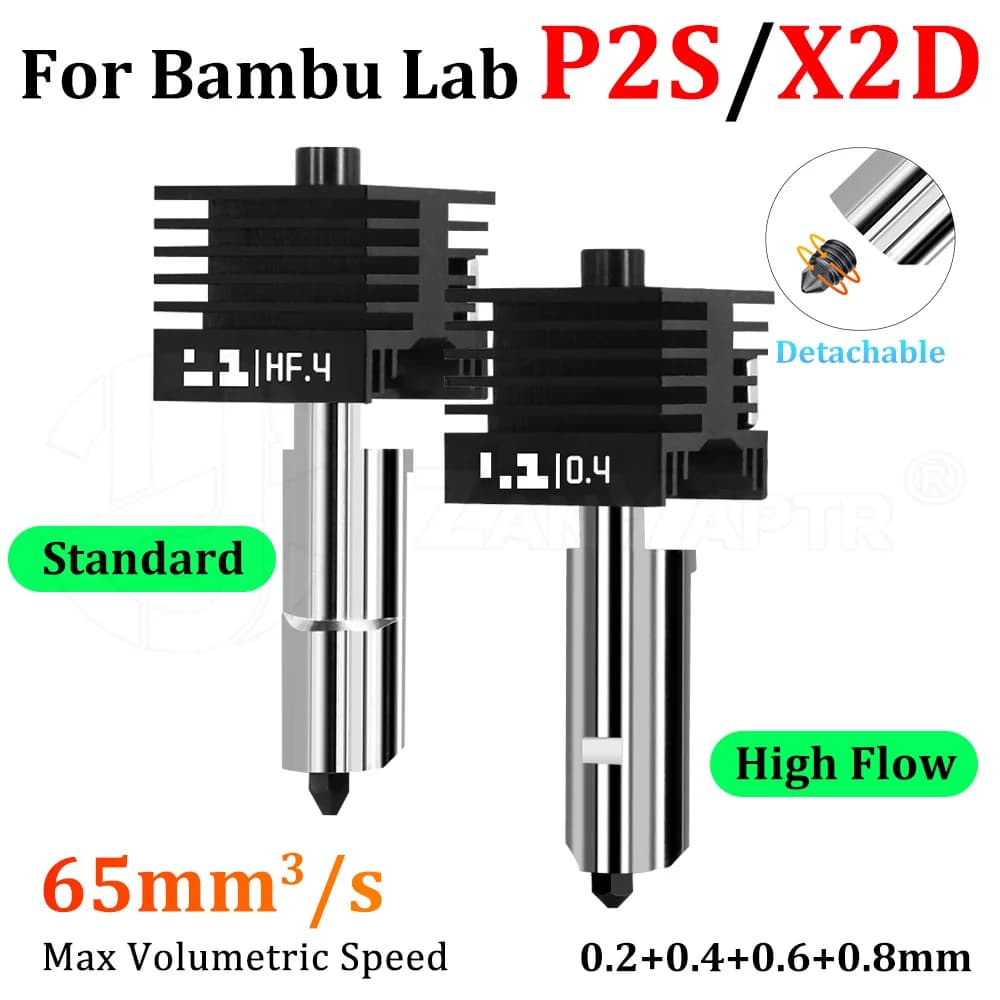 For X2D P2S Hotend For Bambu Lab P2S Standard/High Flow Hotend High Quality Fast Printing Removable Nozzle 0.2 0.4 0.6 0.8