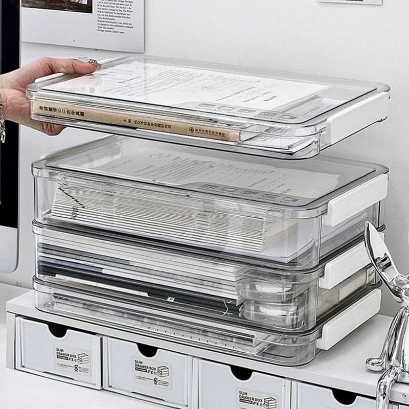 Organizzatore di file da tavolo in acrilico trasparente – Scatola portaoggetti in carta A4 per documenti, documenti ed carte da esame, ufficio domestico antipolvere