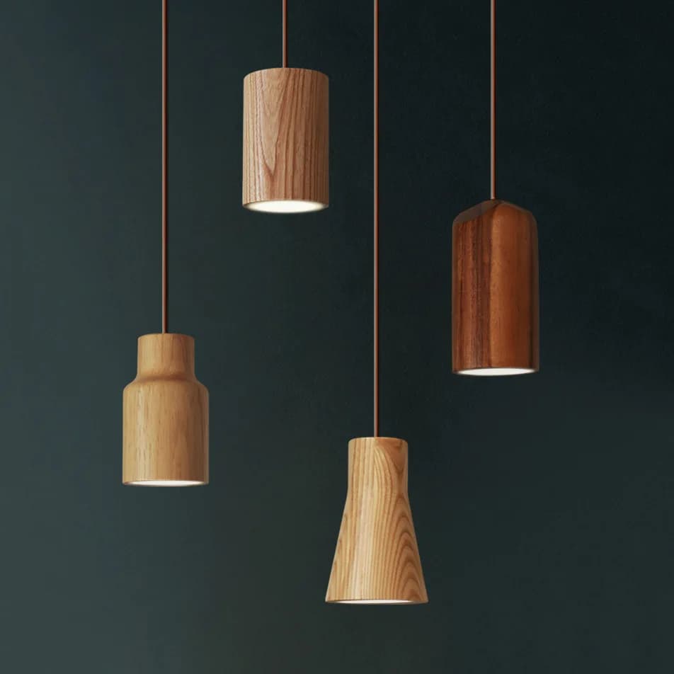 Piccolo lampadario a sospensione per la reception del ristorante, lampada da camera da letto nordica a testa singola in legno dal design creativo e originale.