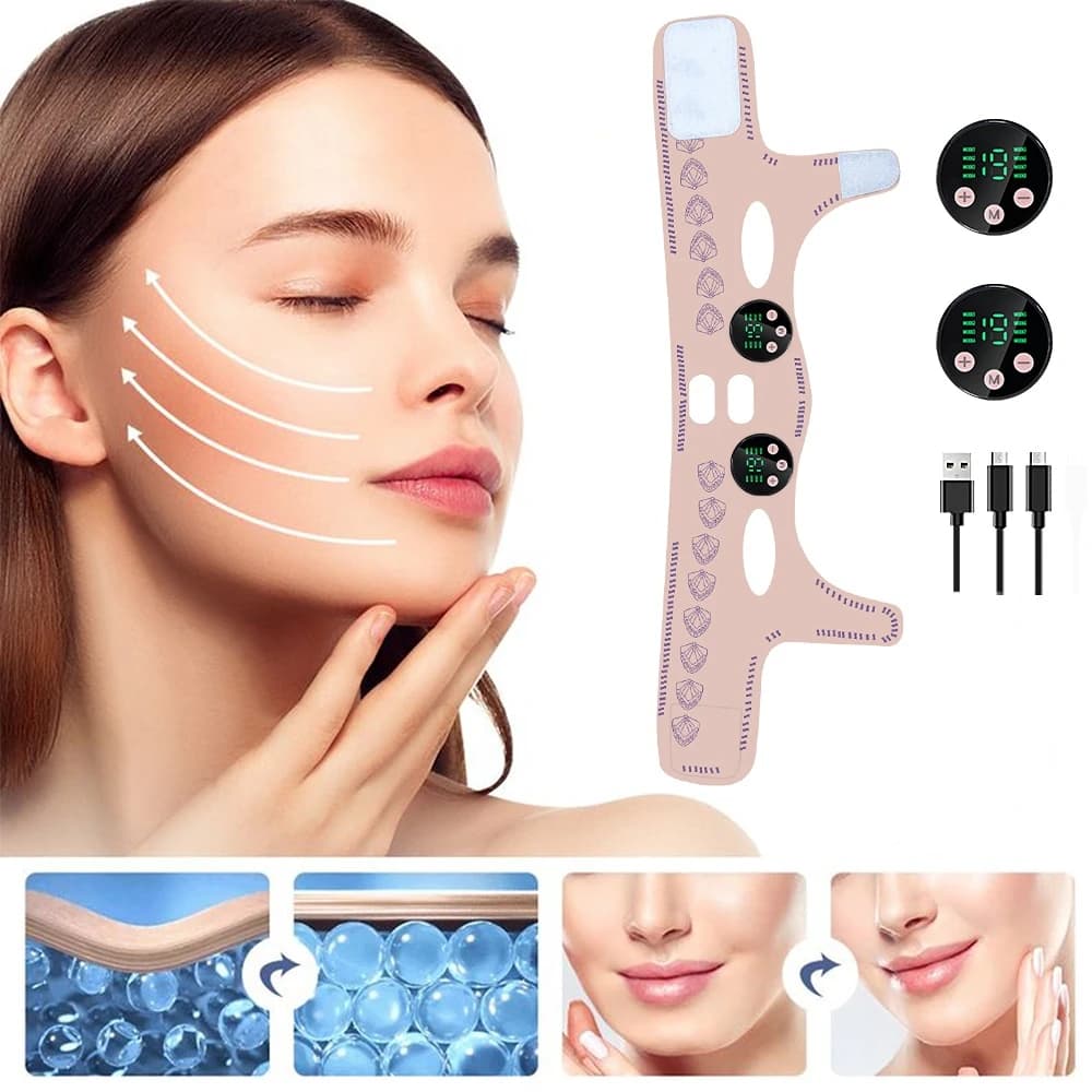 EMS Massaggio per la testa Rilassamento del viso Ricarica USB Cinghia dimagrante per il viso Lifting del viso Ridurre il doppio mento Guancia Sollevare la maschera sottile per il viso