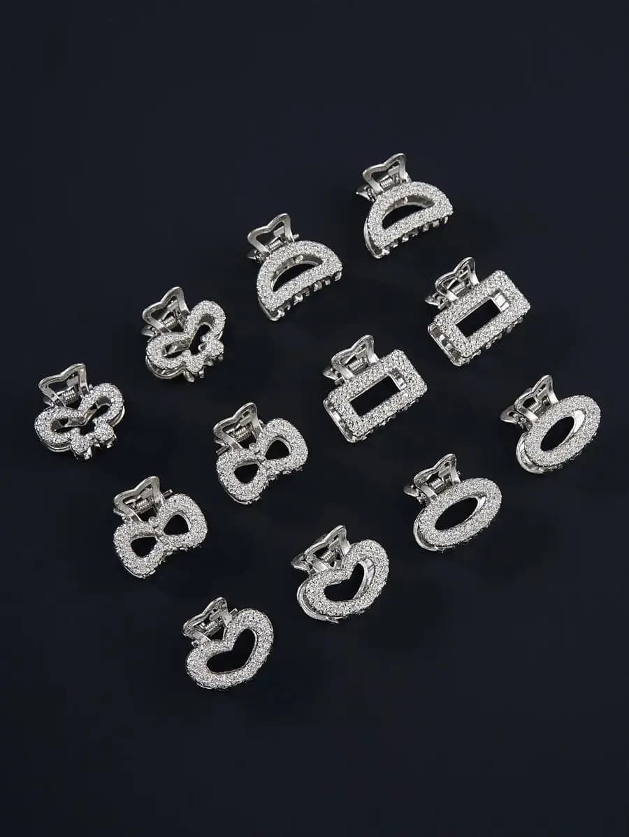 12pcs Asymmetrical Texture Alloy Hair Claw Clips, Small Exquisite Personalized Metal Alloy Geometric Mini Hair Clips For High