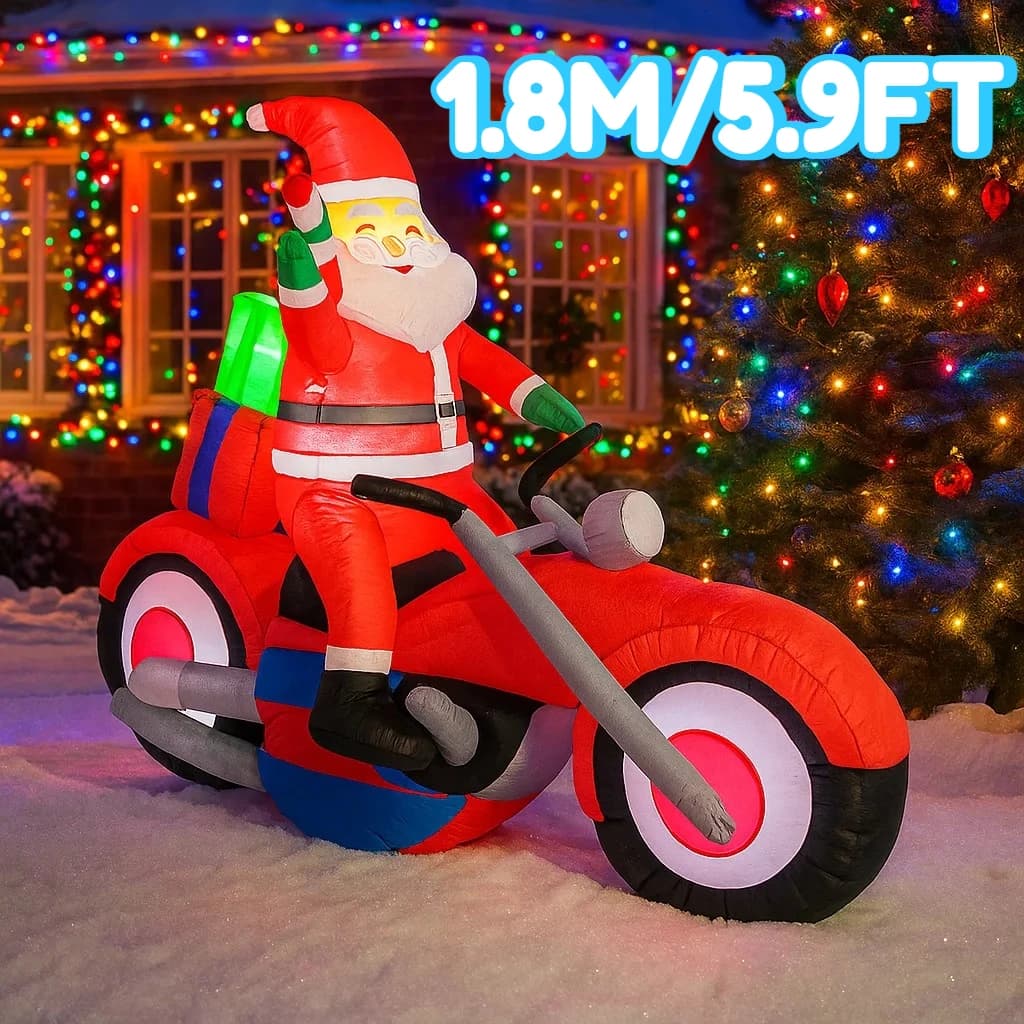 1.8M/5.9FT Gonfiabile Babbo Natale su Moto Luci Di Natale LED Casa Vacanza Illuminazione Decorazione Cortile Forniture Di Natale Decorazione Esterna