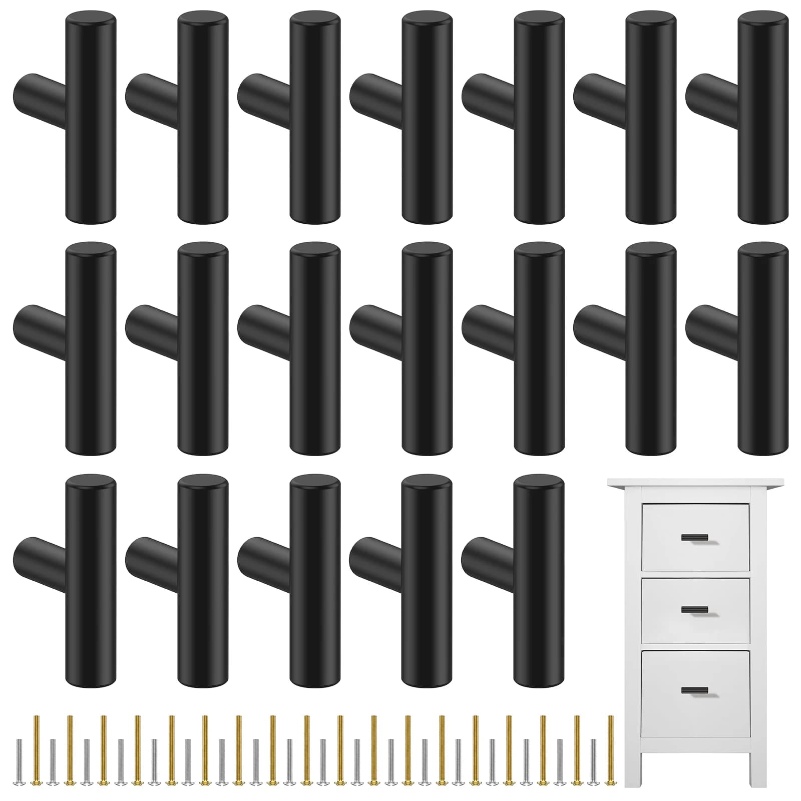 20 pezzi pomelli per mobili maniglie per cassetti da cucina in acciaio inossidabile nero opaco maniglie a forma di T a foro singolo per armadi armadio da cucina