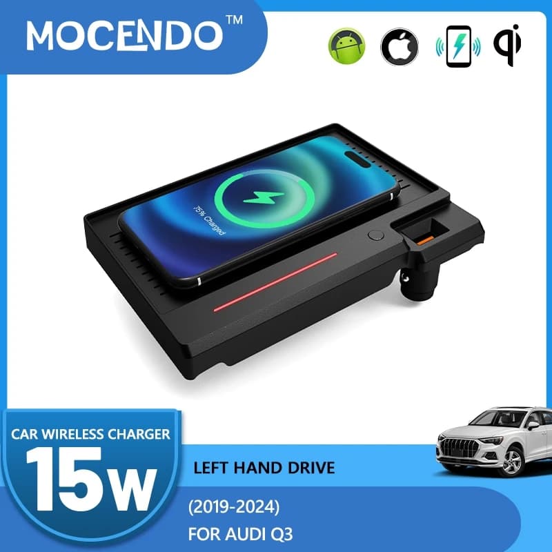 Per Audi Q3 2019-2023 Caricatore wireless per auto Console centrale Tappetino di ricarica veloce da 15 W Supporto per iPhone Android