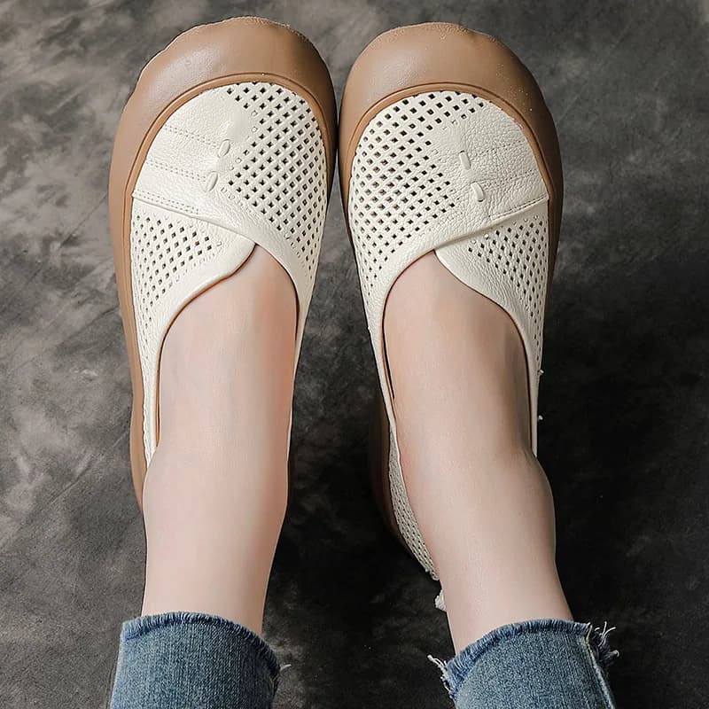 true bovina skin 2025 summer new moccasins women shoes breathable leather anti slip shoes cave casual retro guide shoes for mom