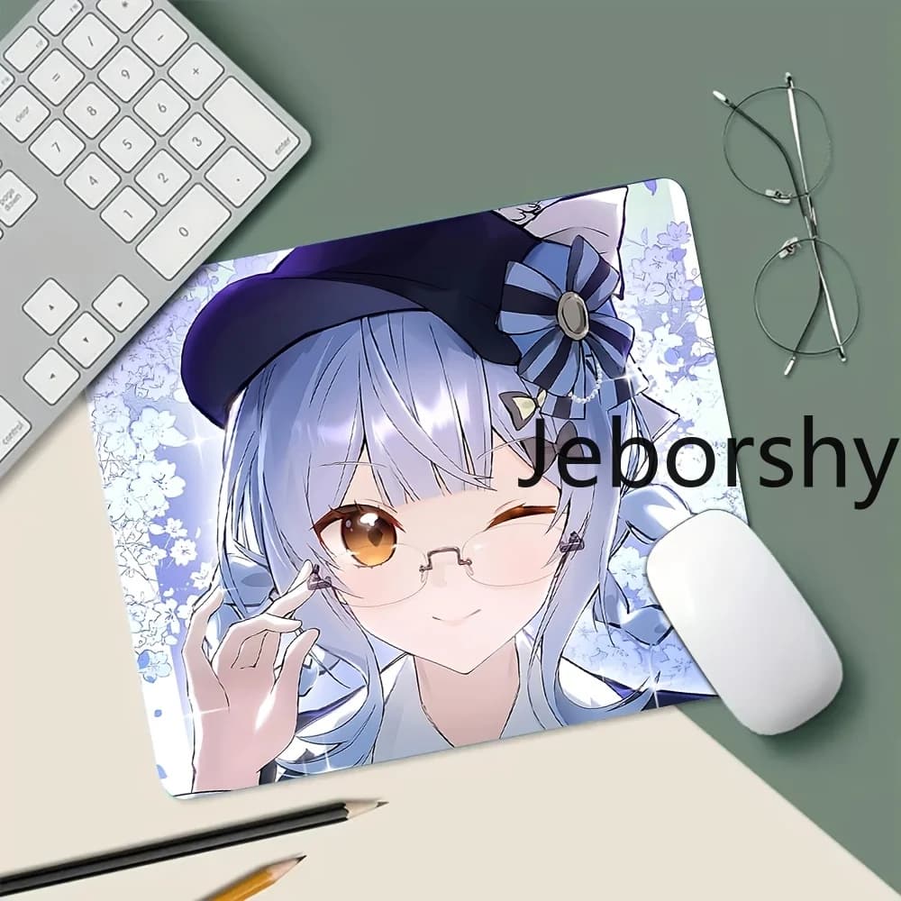 Tappetino per mouse Kawaii con ragazza anime dai capelli blu, tappetino da scrivania con ragazza con occhiali carini per PC/laptop, regalo
