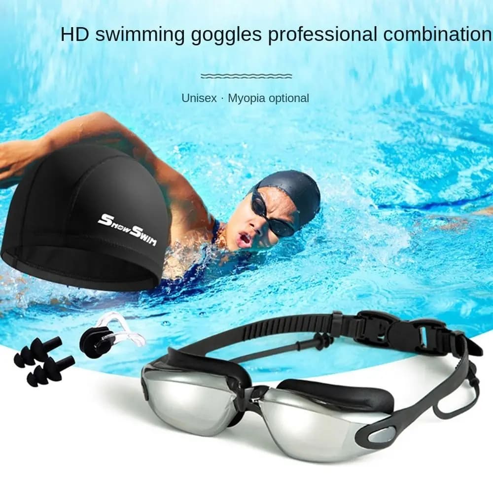 Set of Swimwear for Adults, Adjustable UV Protection, Unisex Ultralight Diving Glasses with Electroplated Plates for Summer