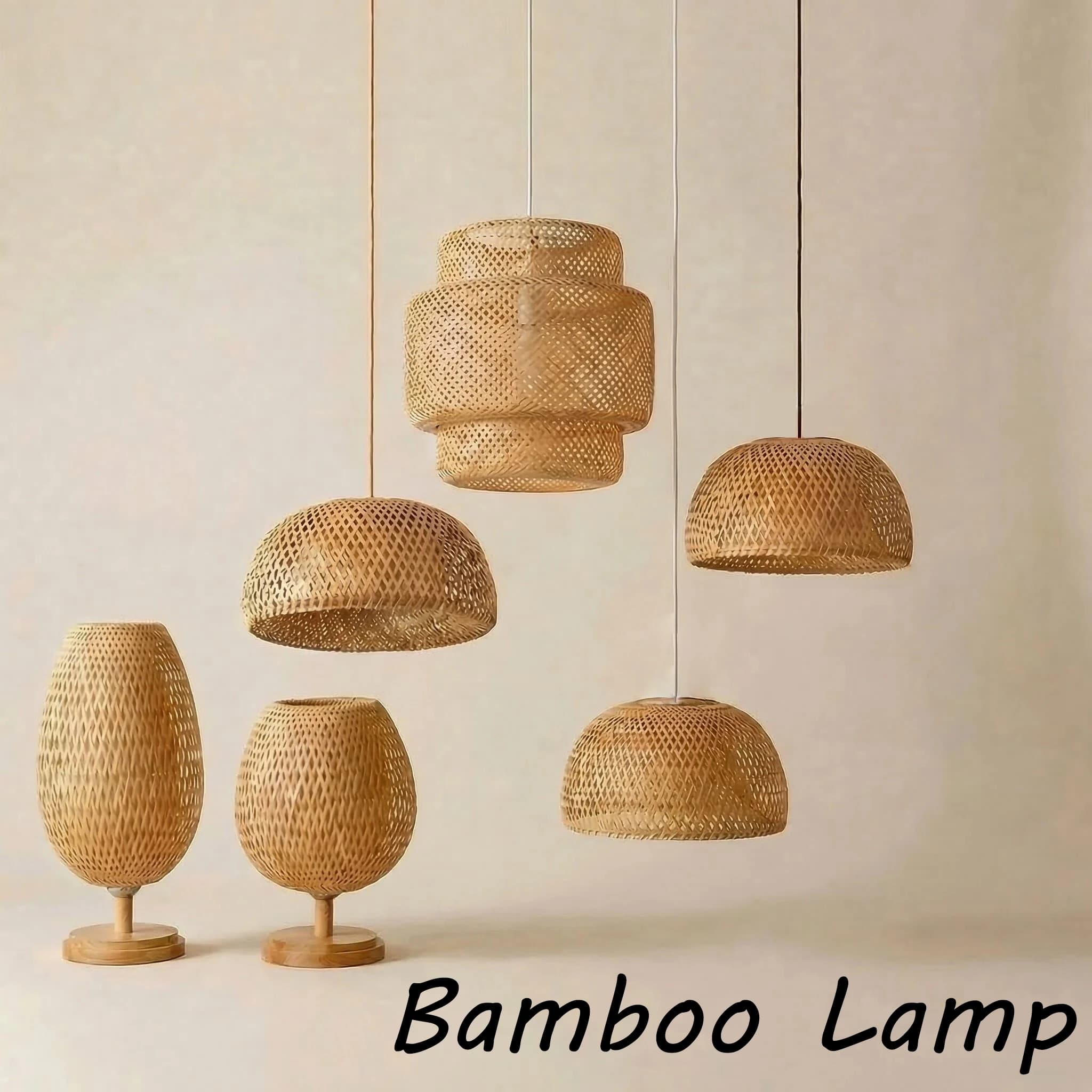Suspension lamp in Bambù Intrecciata a Mano, Chandelier Retrò E27, Natural Vimini Table Lamp for Bedroom and Kitchen