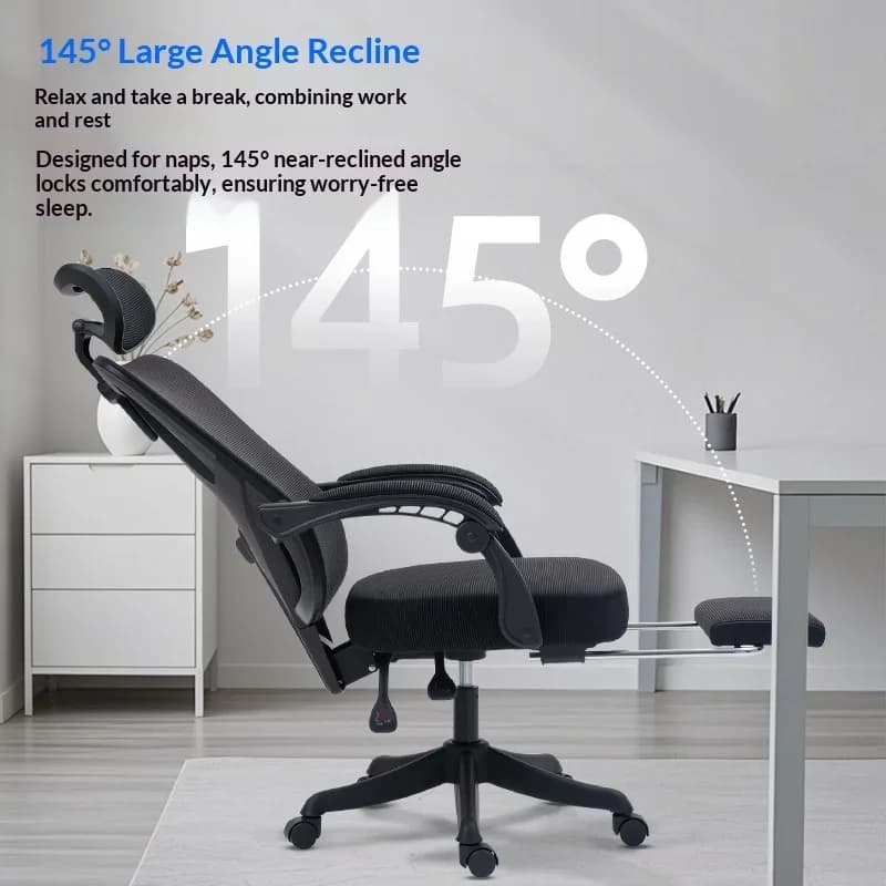 Sedia da Ufficio Ergonomica con Schienale Alto, Supporto Lombare Regolabile, Girevole, Reclinabile, con Poggiatesta e Braccioli, per Casa, Ufficio e Gaming