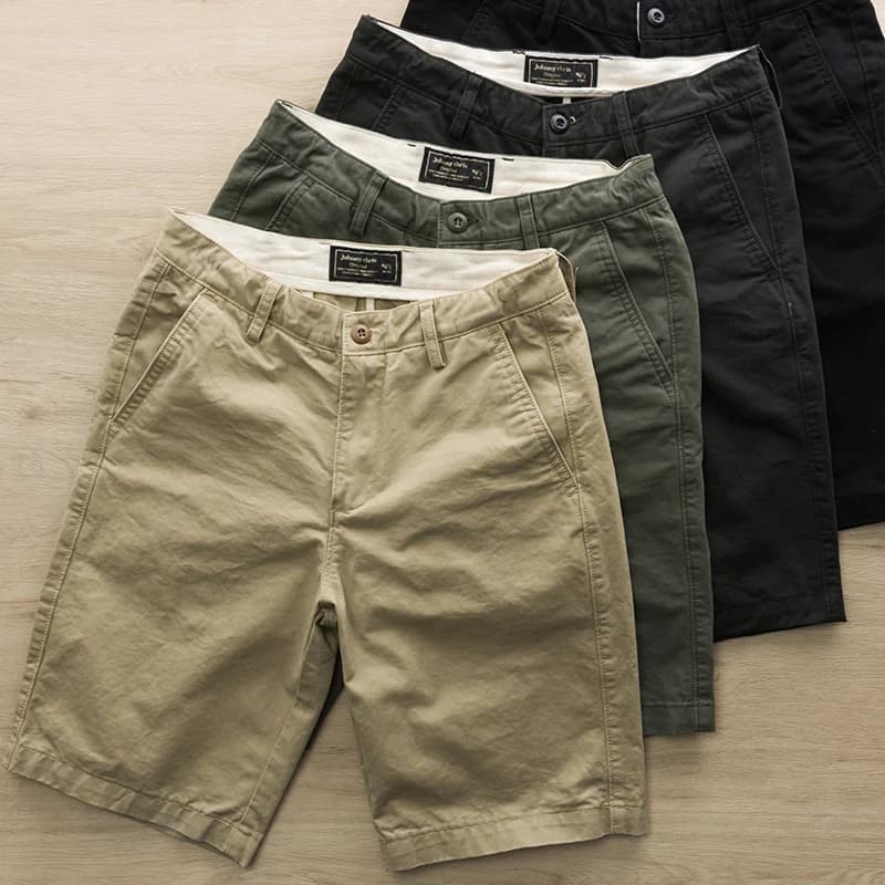 Men's Casual Work Shorts Summer Durable Straight Leg Workwear Five-Quarter Length Pocket Detail Button Closure mid Waist