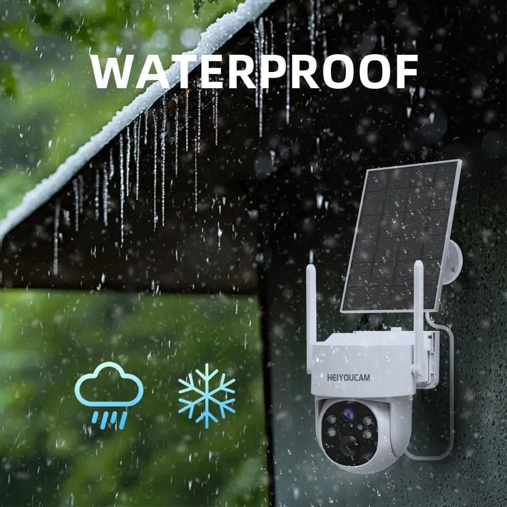 Telecamere di Sicurezza Solari Wireless da Esterno HEIYOUCAM con Visione a 360° ° Visione notturna a colori 2K HD, Sirena intelligente, Faretti, Rilevamento umano AI