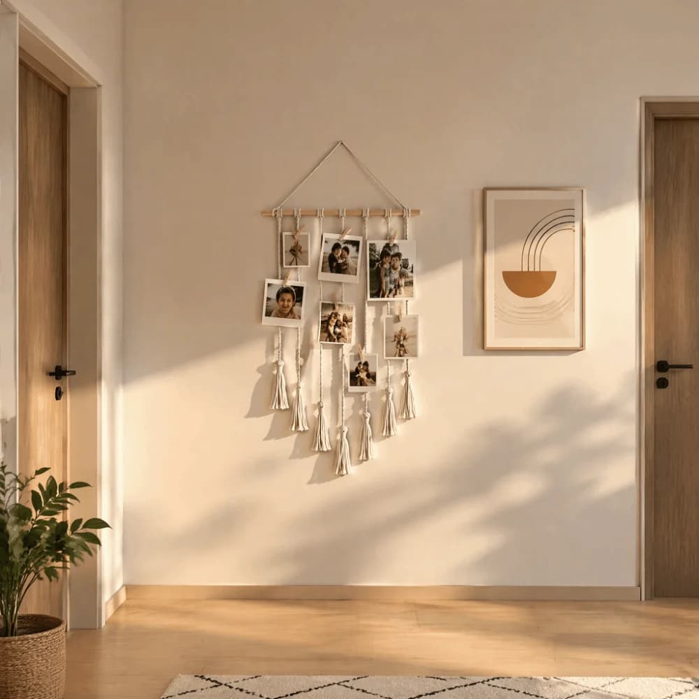 Woven Design Macrame Wall Hanging 25 Wood Clips 25.59 X 15.75 in Boho Wall Decor Wooden Clips White Hanging Photo Display