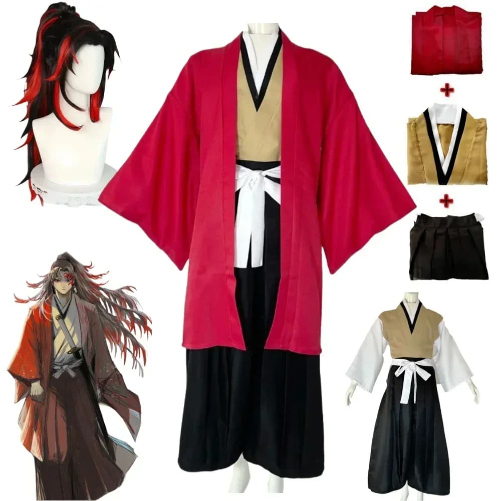 Costume Cosplay di Halloween per Anime Tsugikuni Yoriichi con Parrucca, Kimono per Festa di Halloween