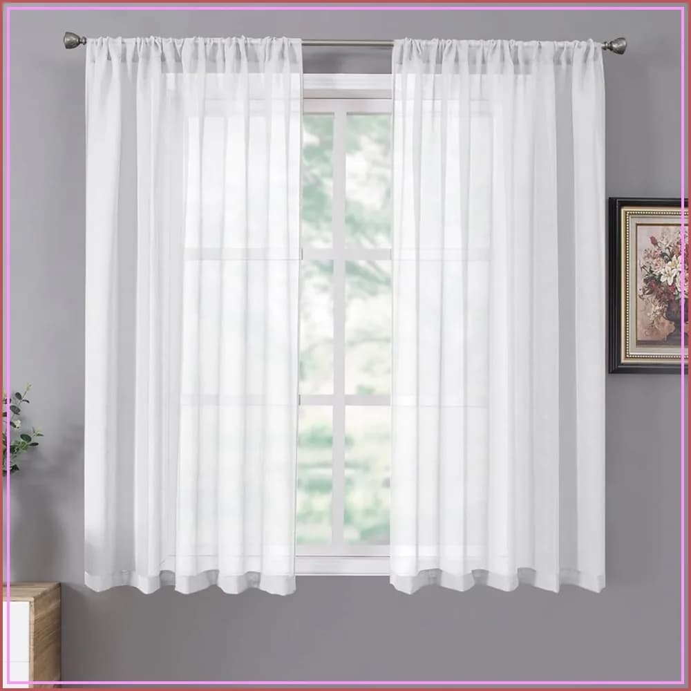 Linen Textured Sheer Curtains, Light Filtering Rod Pocket Voile, 54x45 Inches, White, Set of 2