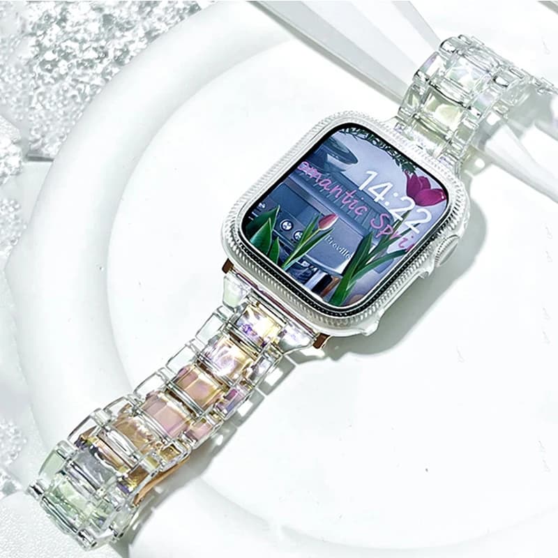 Cinturino laser trasparente per cinturino Apple Watch 44mm 45 42 46 40 38 41 49mm cinturino arcobaleno trasparente per iWatch serie 10 9 8 7 6 5