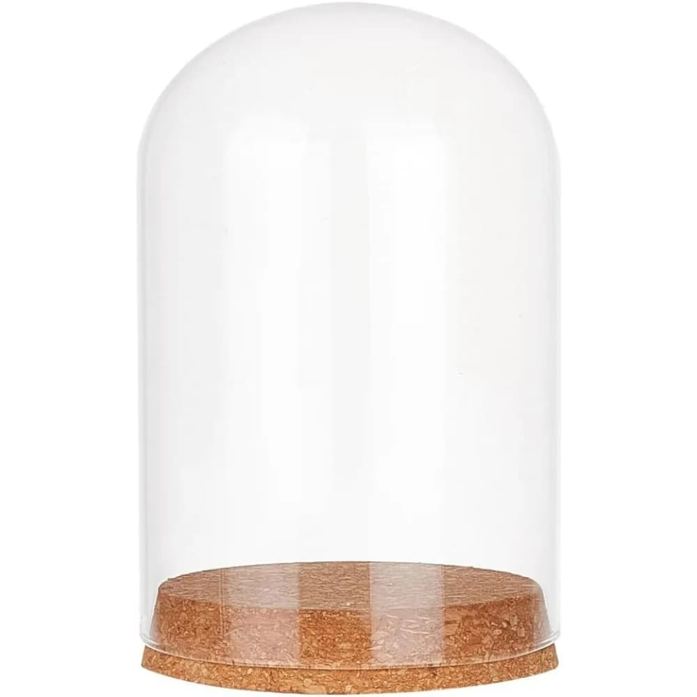 Cloche a cupola in vetro eterno da 6,4 × 3,9" Cloche trasparente con campana per terrario, copertura a cupola in vetro con base in legno per lucine