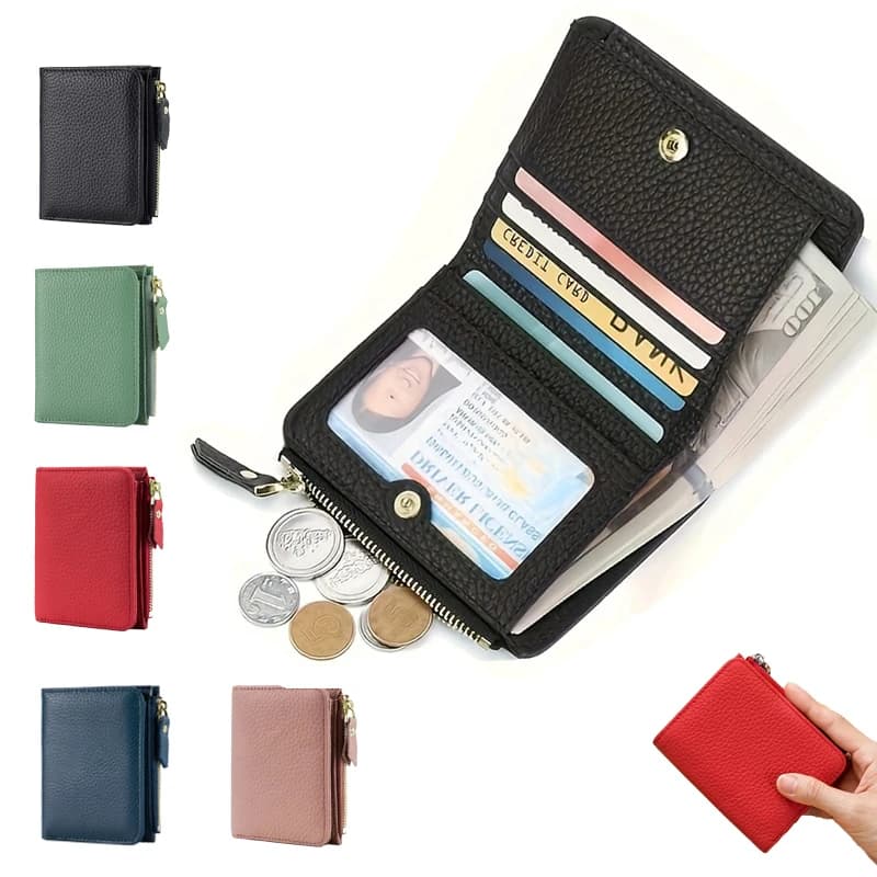 Uomo Donna Portafoglio corto carino Portamonete con cerniera solida di lusso Porta carte di credito bancarie RFID Porta soldi piccolo e sottile piccolo portamonete nero w
