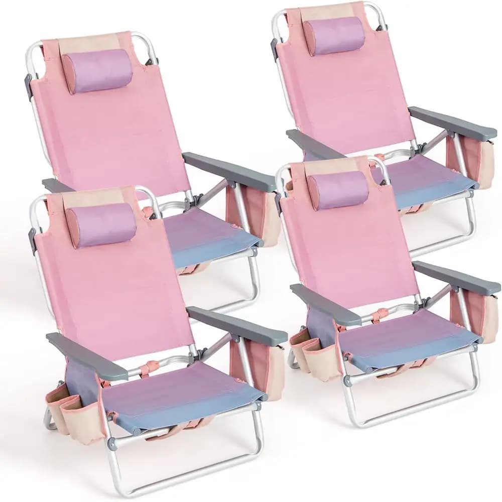 Sedia da Spiaggia Regolabile a 5 Posizioni con Zaino, Borsa Termica, Cuscino, Porta Asciugamani e Portabicchieri - Ideale per Adulti e Campeggio