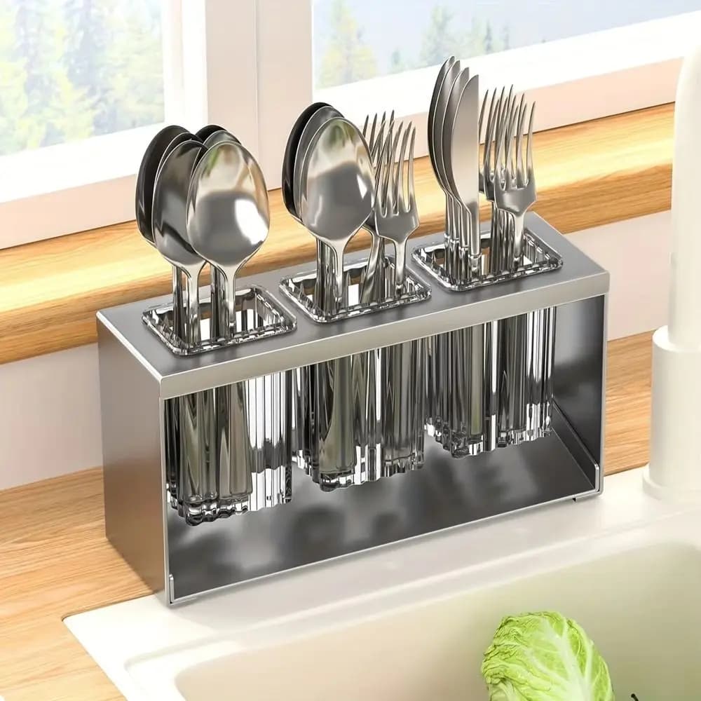 Carbon Steel Electric Toothbrush Holder Large Capacity Transparent Chopsticks Spoon Storage Rack Stable Space Saving