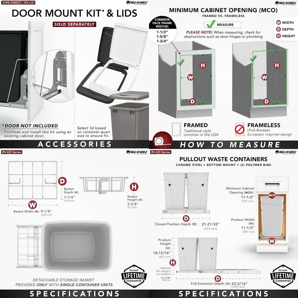 Pattumiera estraibile per armadio da cucina da 27 Qt con guide di estensione completa, grigio Orion, bidone per il riciclaggio dei rifiuti
