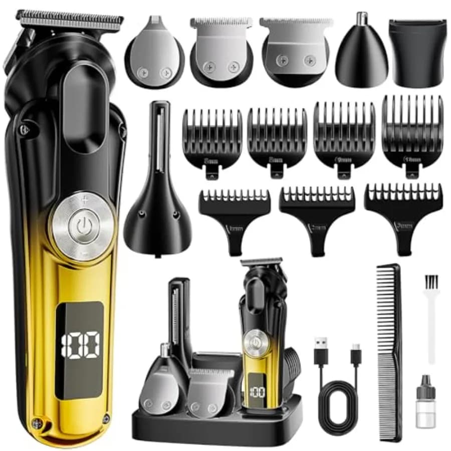 Tagliacapelli e Regolabarba 6-in-1 per Uomo, Rasoio Elettrico Impermeabile IPX6 e Kit di Cura Personale Senza Fili