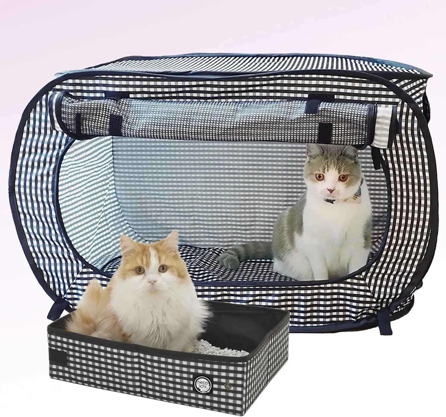 Trasportino Pieghevole per Gatti con Set Lettiera, Strisce Grigie e Bianche, Design Pop-Up per Facile Trasporto