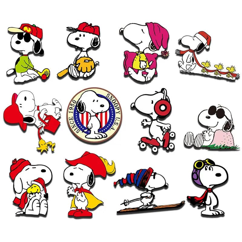 12 pezzi Anime Nuovi adesivi per frigorifero Simpatico cartone animato Ins Snoopy Piastrella Decorazione domestica creativa Adesivi per messaggi magnetici forti